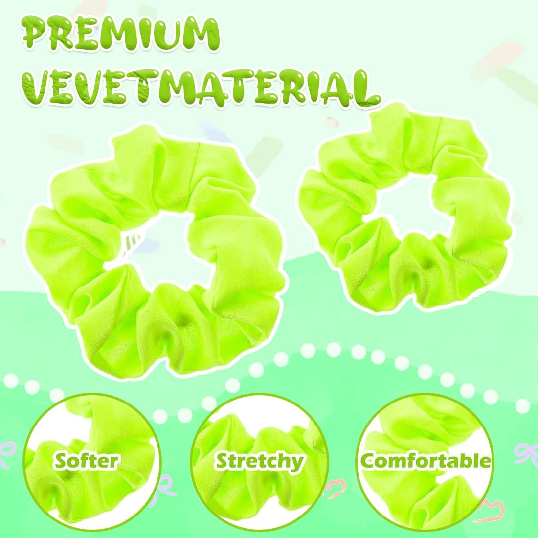 KSJEHW Pack of 2 Neon Hair Bobbles Scrunchie Large Women'S Hair Bobbles Elastic Hair Bands Ponytail Holder for Women and Girls Cheerleading Party Outfits Green image number 3