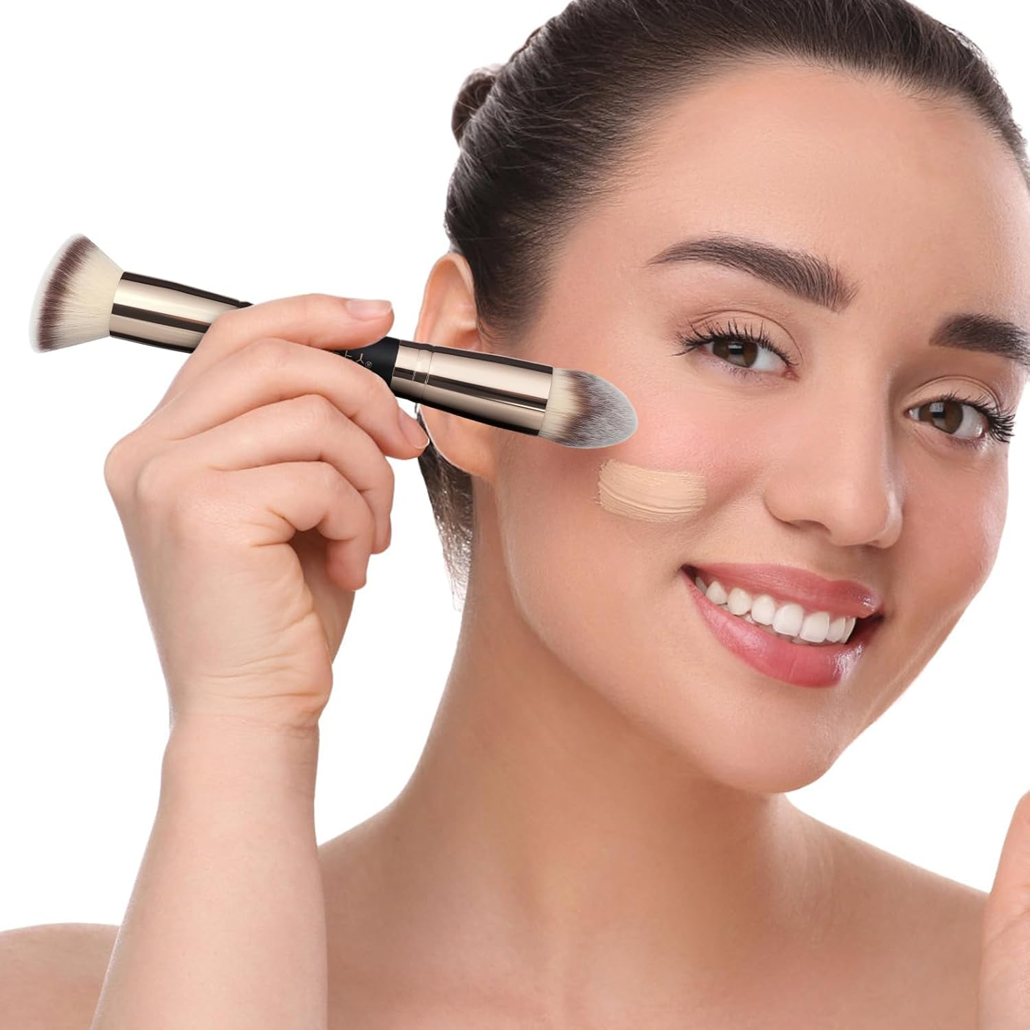 MAGEFY Foundation Makeup Brushes, 2Pcs Premium Double-Ended Makeup Brush for Buffing Liquid, Cream, Powder, Blending Contour Face Brush image number 2