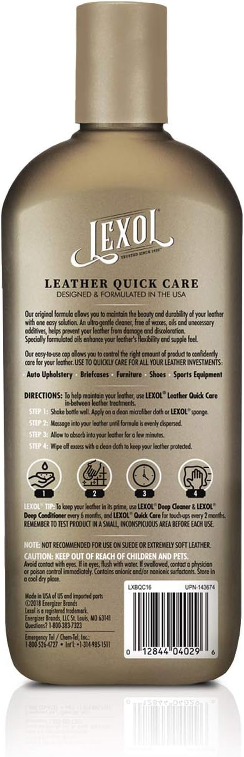 Lexol All Leather Care Fast Acting All-In-One Formula, Use on Furniture, Car Interior, Shoes, Handbags, Black, 4.22 Fl Oz (Pack of 4) image number 3