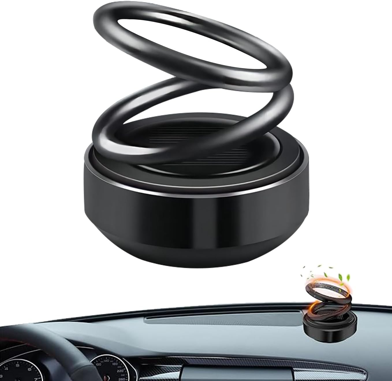 Solar Powered Car Air Freshener, Double Ring Rotating Diffuser, 360-Degree Aromatherapy, Car Interior Accessory (Black) image number 2
