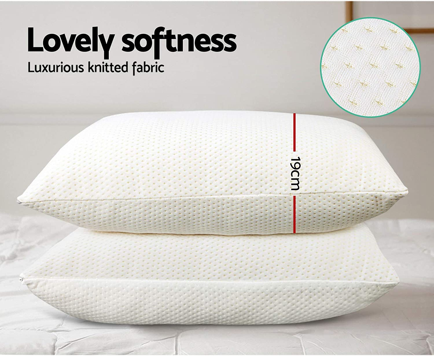Giselle Pillow Set of 2 Shredded Memory Foam Cooling Bed Pillows for Sleeping Hotel Cushion Adjustable Loft Standard Size, Washable Cover, Back Stomach Side Sleeper 70 X 40 19Cm image number 2