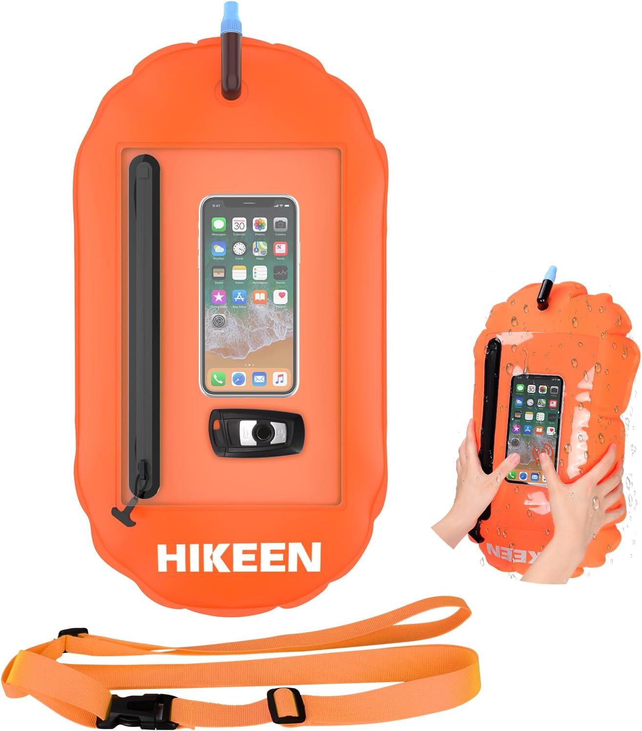 Hikeen Swim Buoy -Waterproof Touchscreen Storage Space, Swim Buoy Adjustable Waist Belt for Open Water Swimmers -Be Bright Be Safer