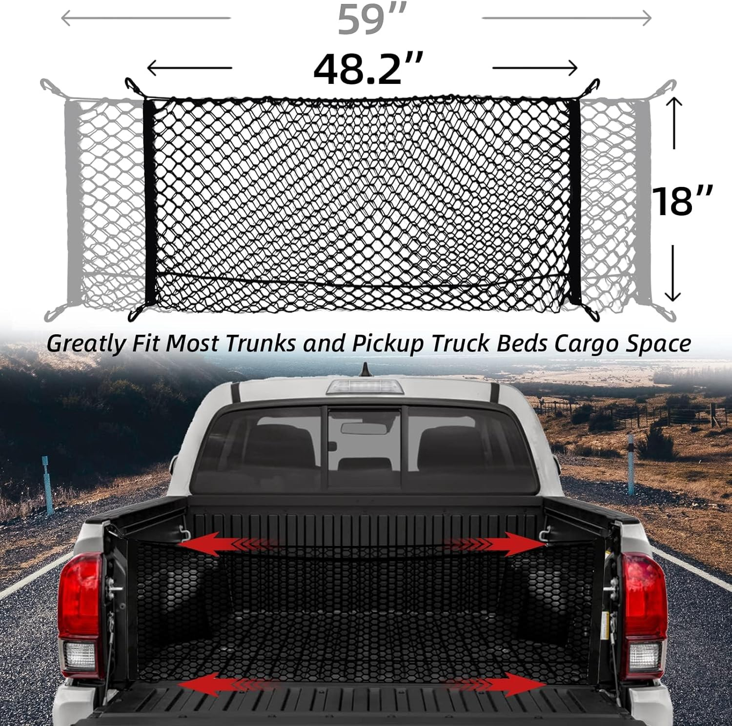 Cargo Net Stretchable, Car Exterior Accessories, Adjustable Elastic Trunk Storage Net with Hook for Suvs, Cars and Trucks（Black image number 2