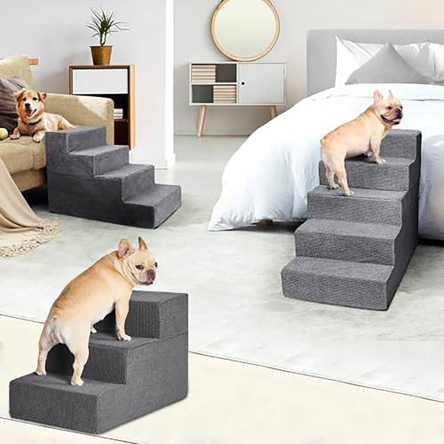 Dog Stairs for High Bed 23&rdquo;H, 45.7Cm Height 4-Step Pet Dog Steps for Small Dogs and Cats, Pet Stairs for High Bed Climbing, Non-Slip Balanced Pet Step Indoor, Removable & Washable Cover, Grey image number 6