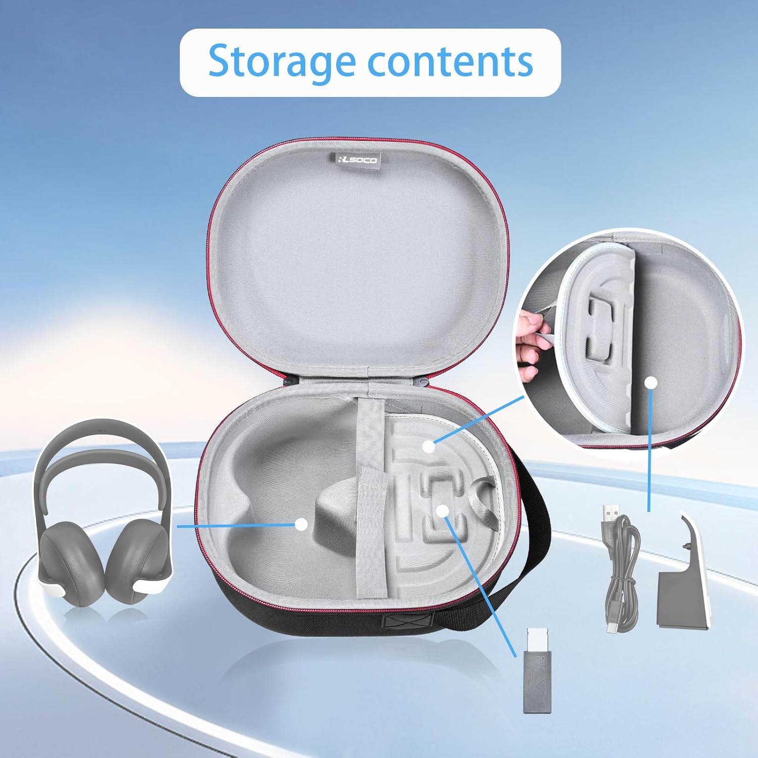 RLSOCO Case for Playstation 5 Pulse Elite/Pulse 3D Wireless Headset & Sennheiser Momentum 4 Wireless Headphones, Hard Travel Carry Case, - Black (Case Only) image number 1