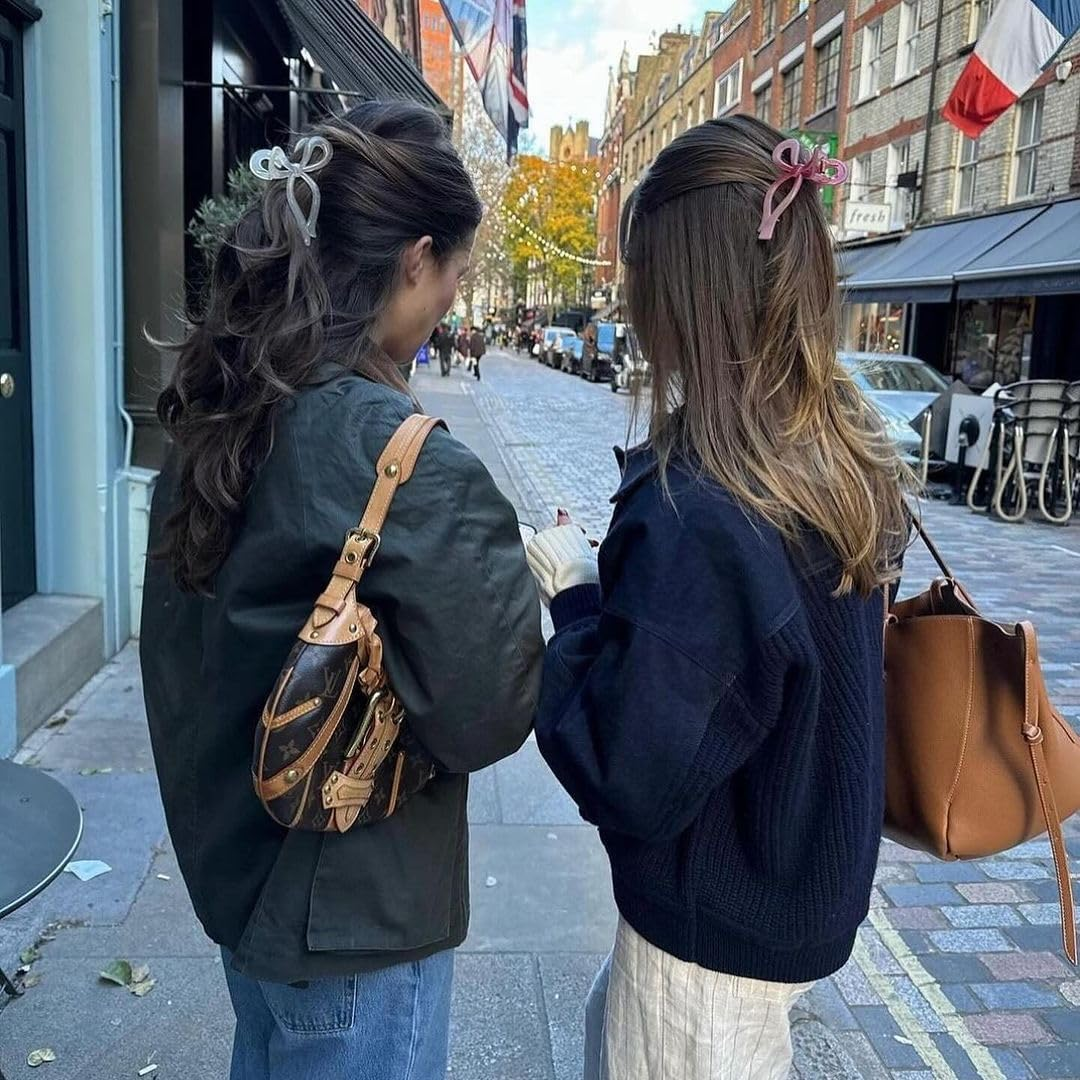 Ayesha Bows Claw Clips - 2 Colors Ribbon Coquette Clips for Thick Hair and Girls, Including Pink - Pink image number 3