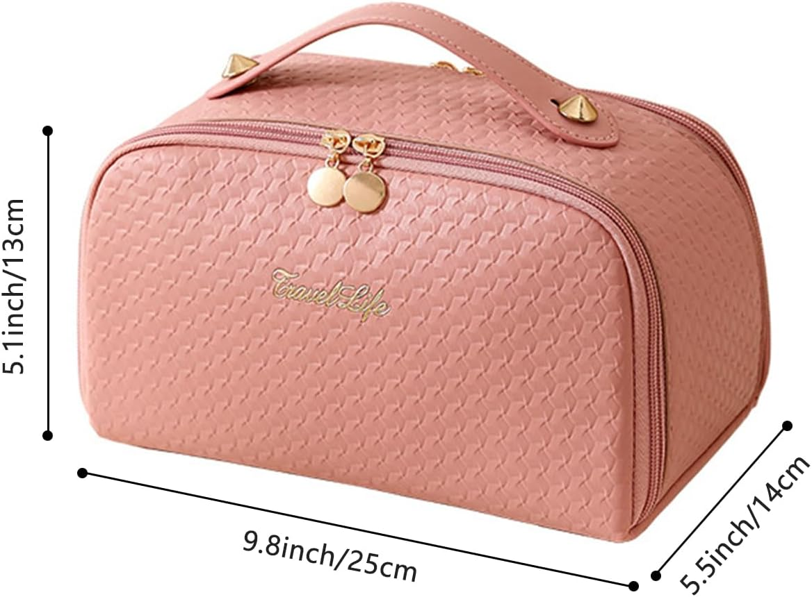 Vbvbip 2025 New Elegant Travel Makeup Bag for Women, Waterproof Cosmetic Organizer Pouch, Large Quilted Makeup Bags，Pink