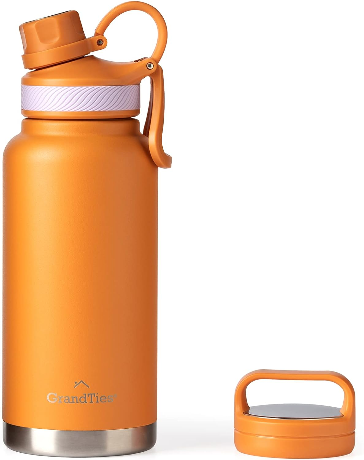Grandties Insulated Sports Water Bottle with 2 Interchangeable Lids for Versatile Uses &ndash; 946Ml / 32Oz Stainless Steel Thermal Bottle, Wide Mouth, Leak Proof, Bpa-Free Travel Canteen (Carrot)