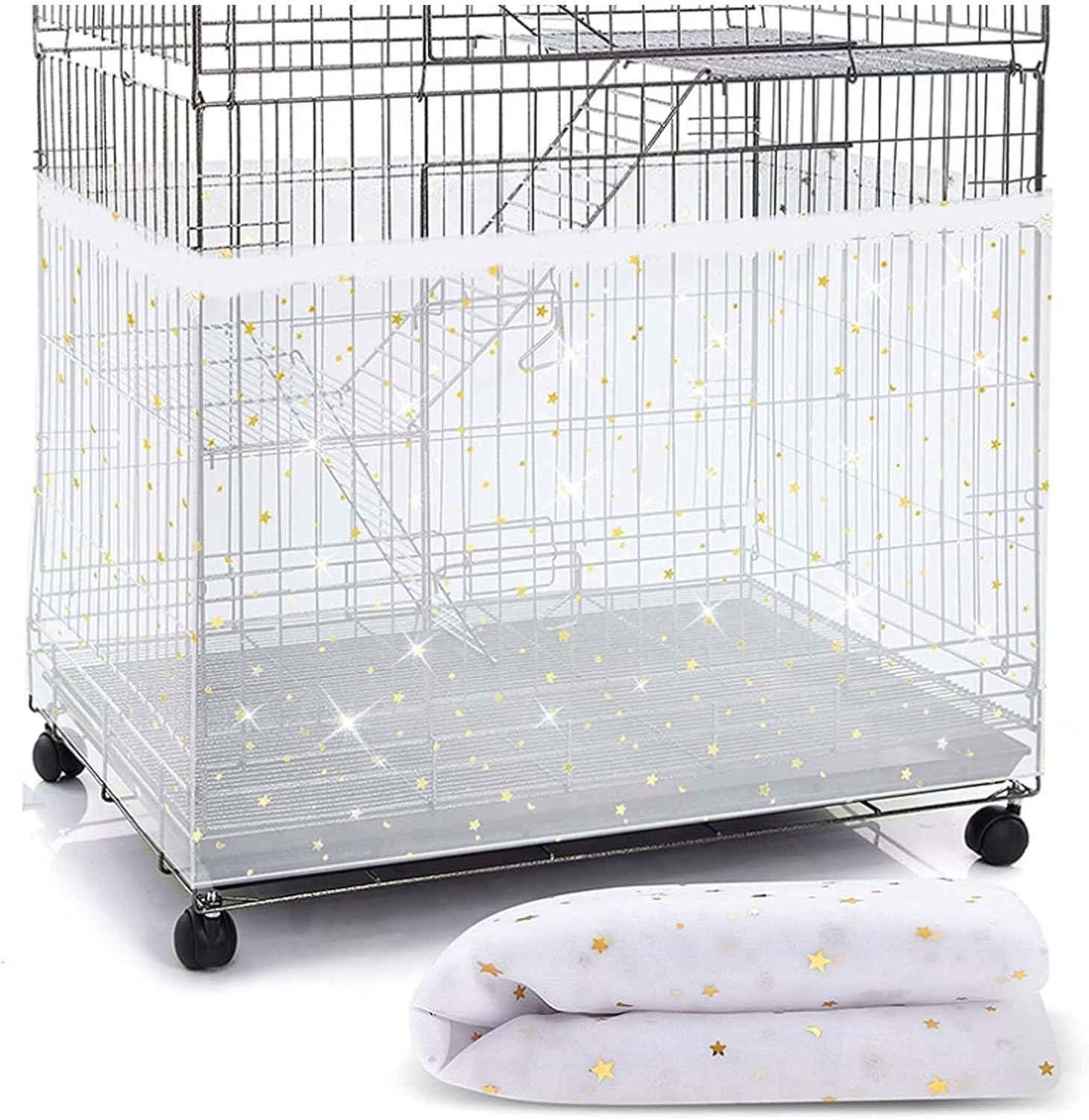 SUSOO Large Bird Cage Cover with Star Pattern Decoration- Bird Cage Seed Catcher with Adjustable Soft Nylon Mesh Net, Birdcage Cover Skirt Seed Guard for Cage Circumference 150Cm-220Cm/60&Prime;-86.6&Prime; image number 5