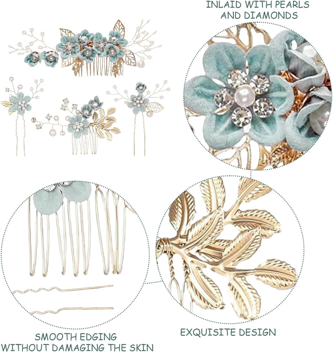 4 Piece Hair Fork Hair Comb Set Bridal Hair Accessories Flower Hair Accessories Elegant Hair Accessories Women Hair Accessories Apparel Accessories Party Hair Accessories image number 4