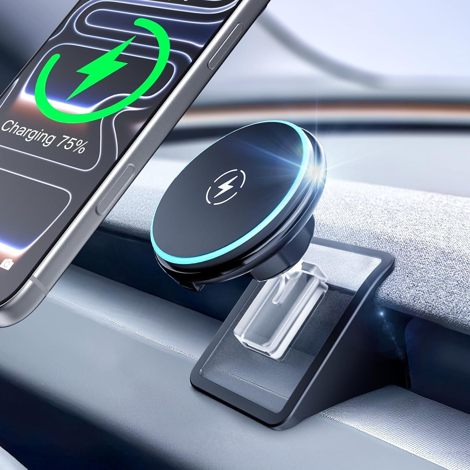 Cloudvalley Magnetic Qi2 15W Wireless Charger Phone Mount for Tesla Model 3 Highland Model Y Juniper, Strong Grip, 360&deg; Adjustable, Dashboard Car Charger Holder 2025, Design for Iphone Magsafe 17-12 image number 3