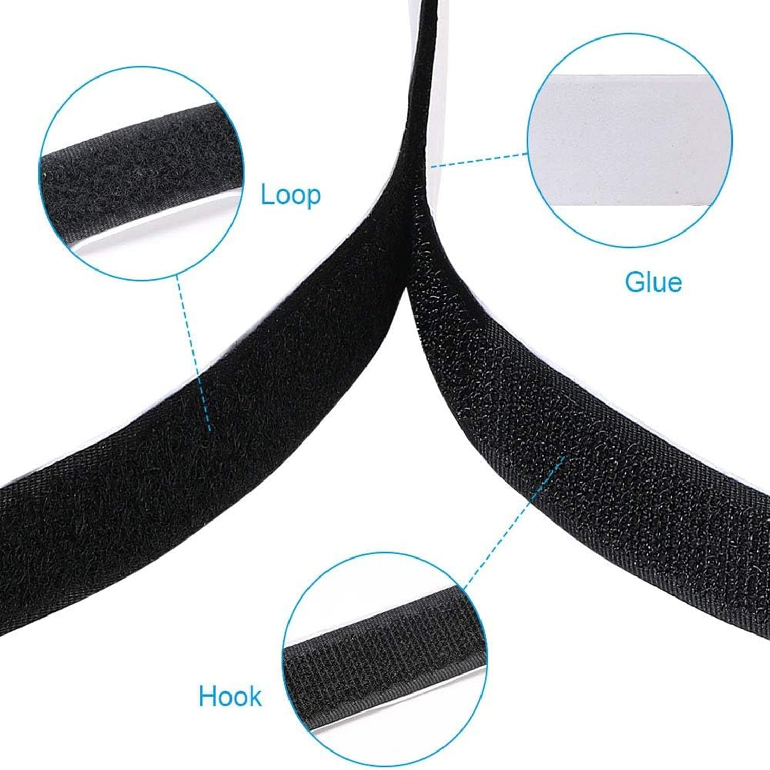 Self-Adhesive Hook and Loop, Hook and Loop Fastener Tape Self Adhesive Tape, Reusable Fastener, Hook and Loop Fastening Tape, Multipurpose Power Cable Organize (Black, 20Mm X 5M) image number 3