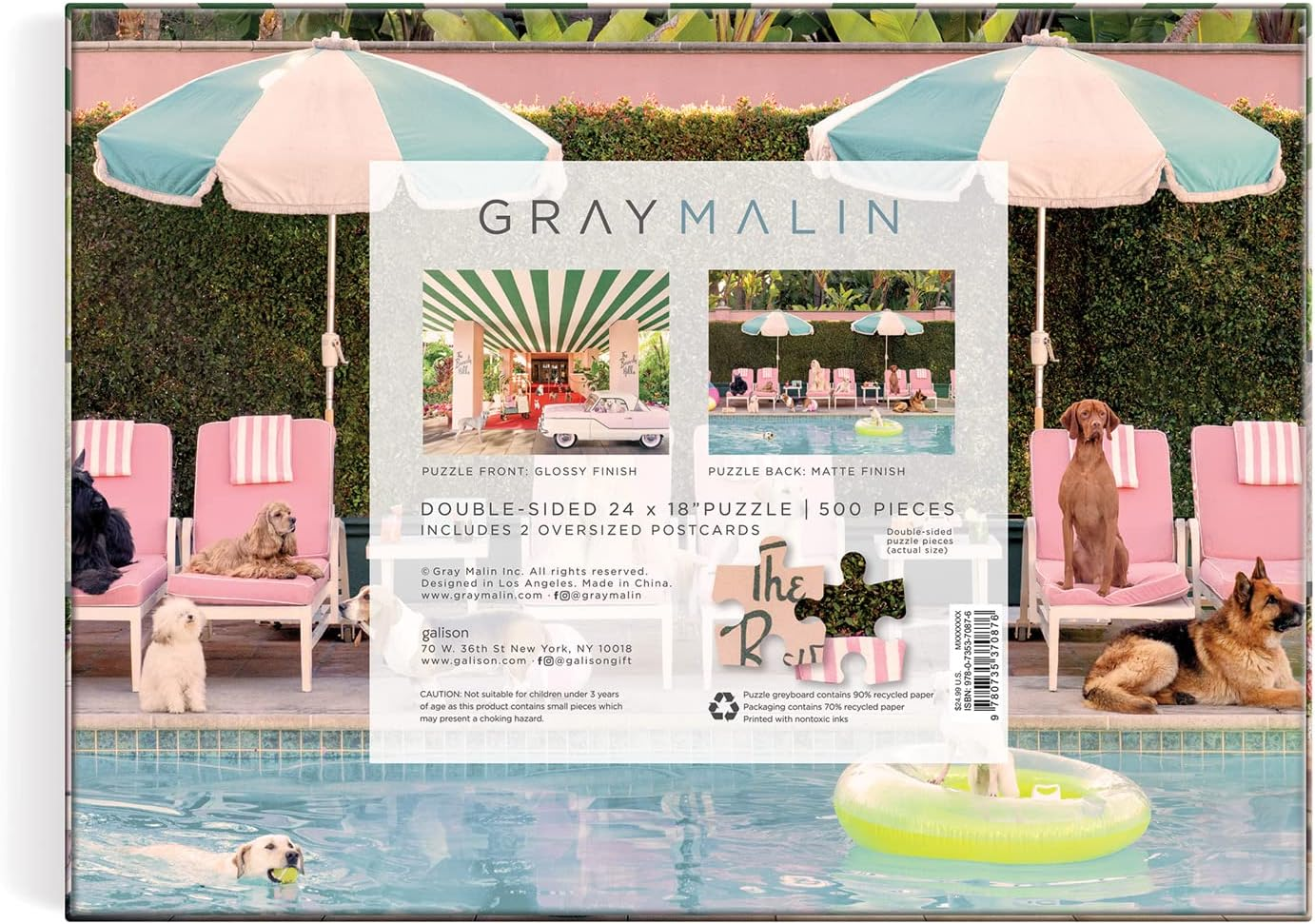 Gray Malin the Dogs at the Beverly Hills Hotel Double-Sided Puzzle: 500 Pieces image number 1