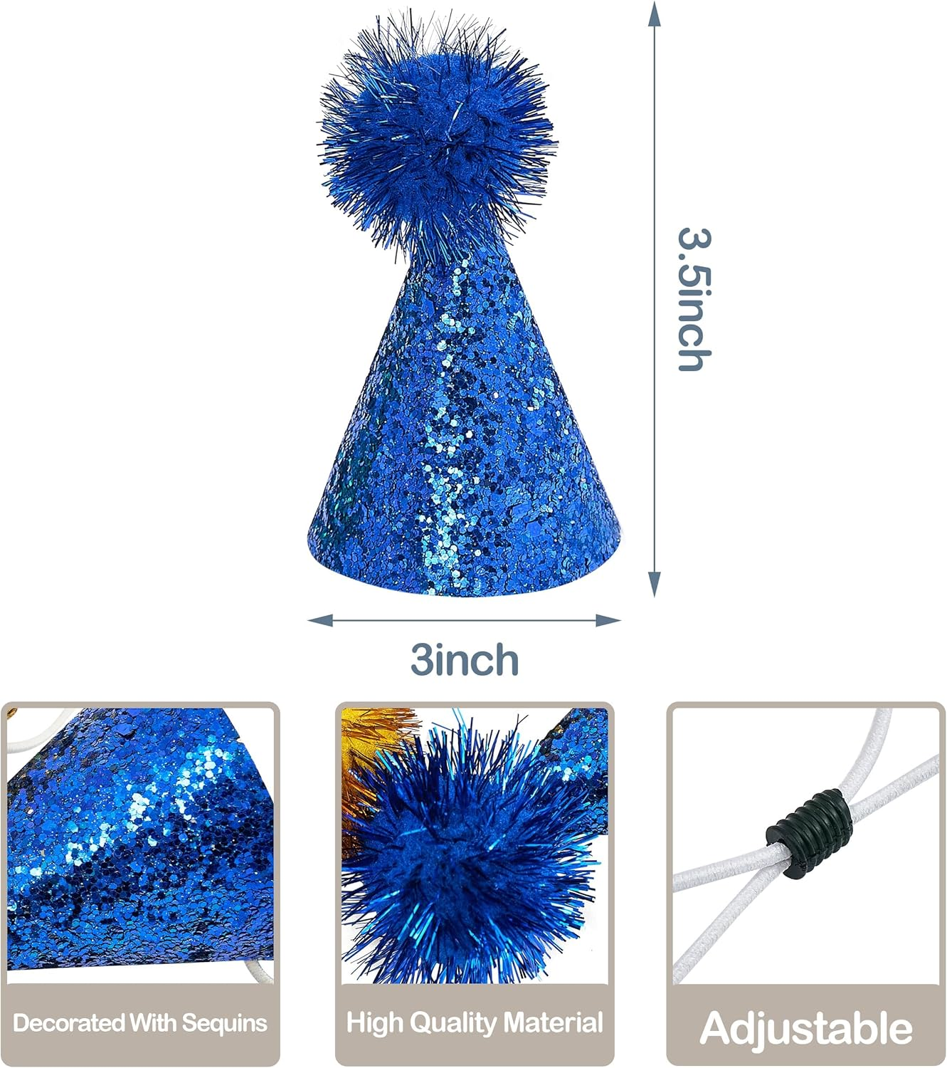 10 Packs Cat Birthday Hat, Dog Party Hats, Multi-Color Cat Hats, Mini Party Hats, Pompoms Shiny Birthday Party Adjustable Headbands Birthda for Small Animals Friends (Chroma) image number 6