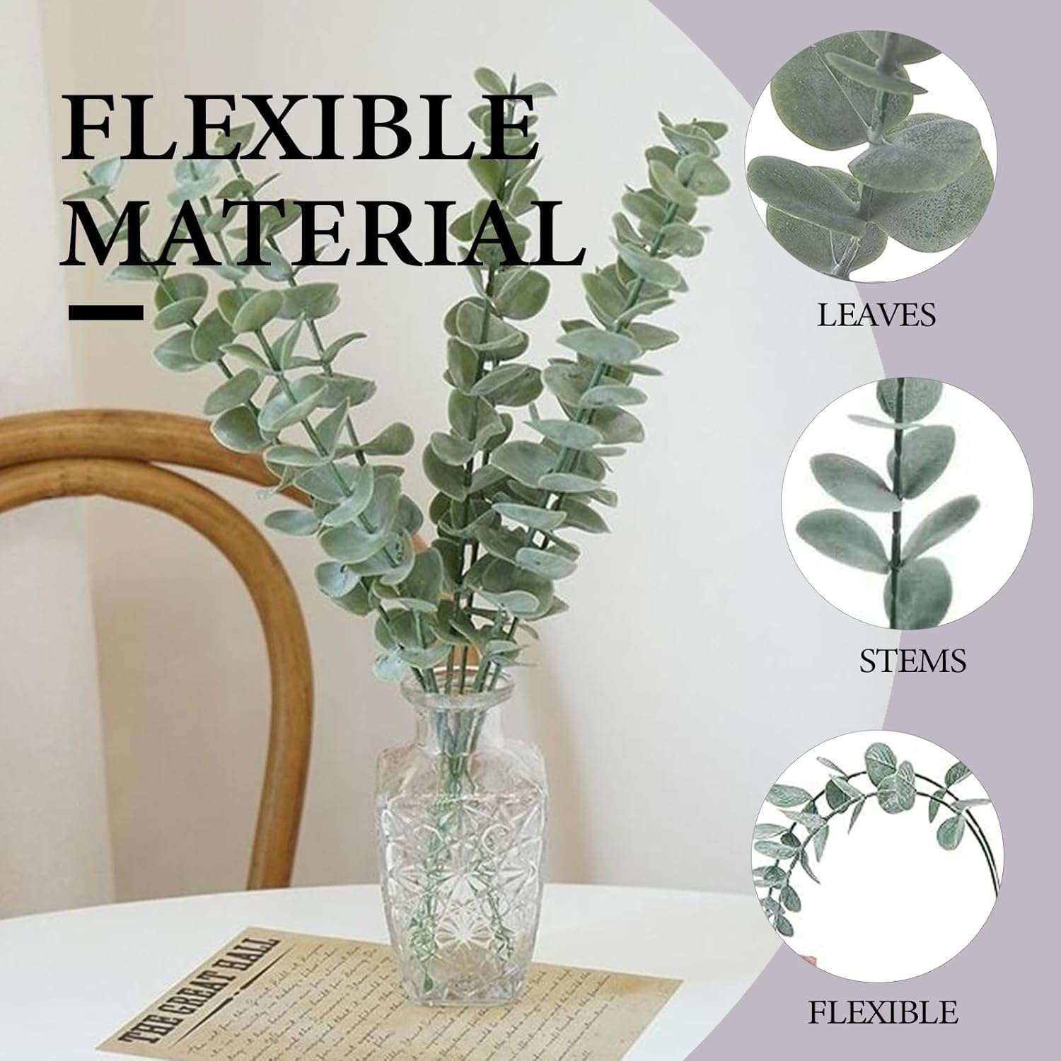 60 Pcs Eucalyptus Stems, Artificial Eucalyptus Leaves Stems Artificial Fake Flowers for Home Office Flowers Bouquet Centerpiece Wedding Decoration Christmas Decor,Bridesmaids Bouquets (60) image number 1