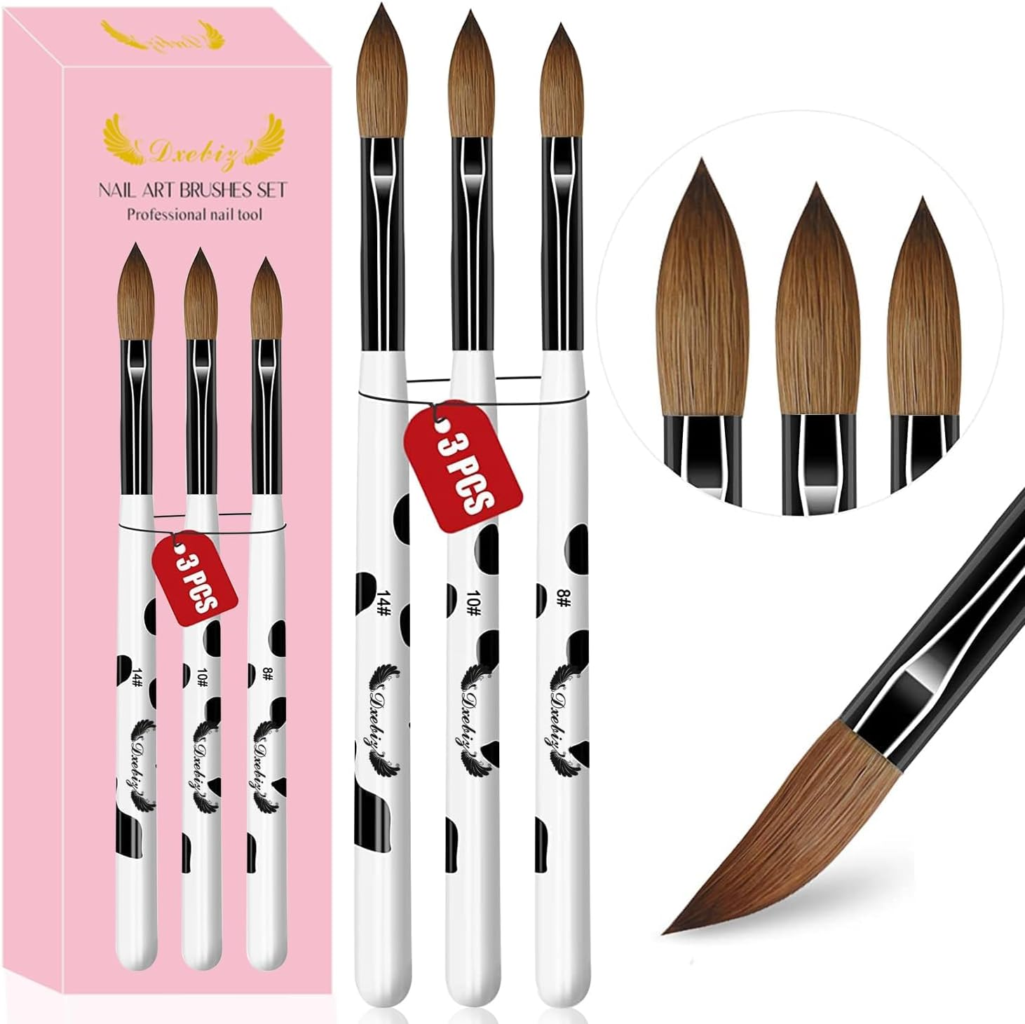 MAGIC ARMOR 3 Piece Acrylic Nail Brush Set, 8/10/14 Sizes, Nylon Bristles, Pink, DIY Nail Design image number 4