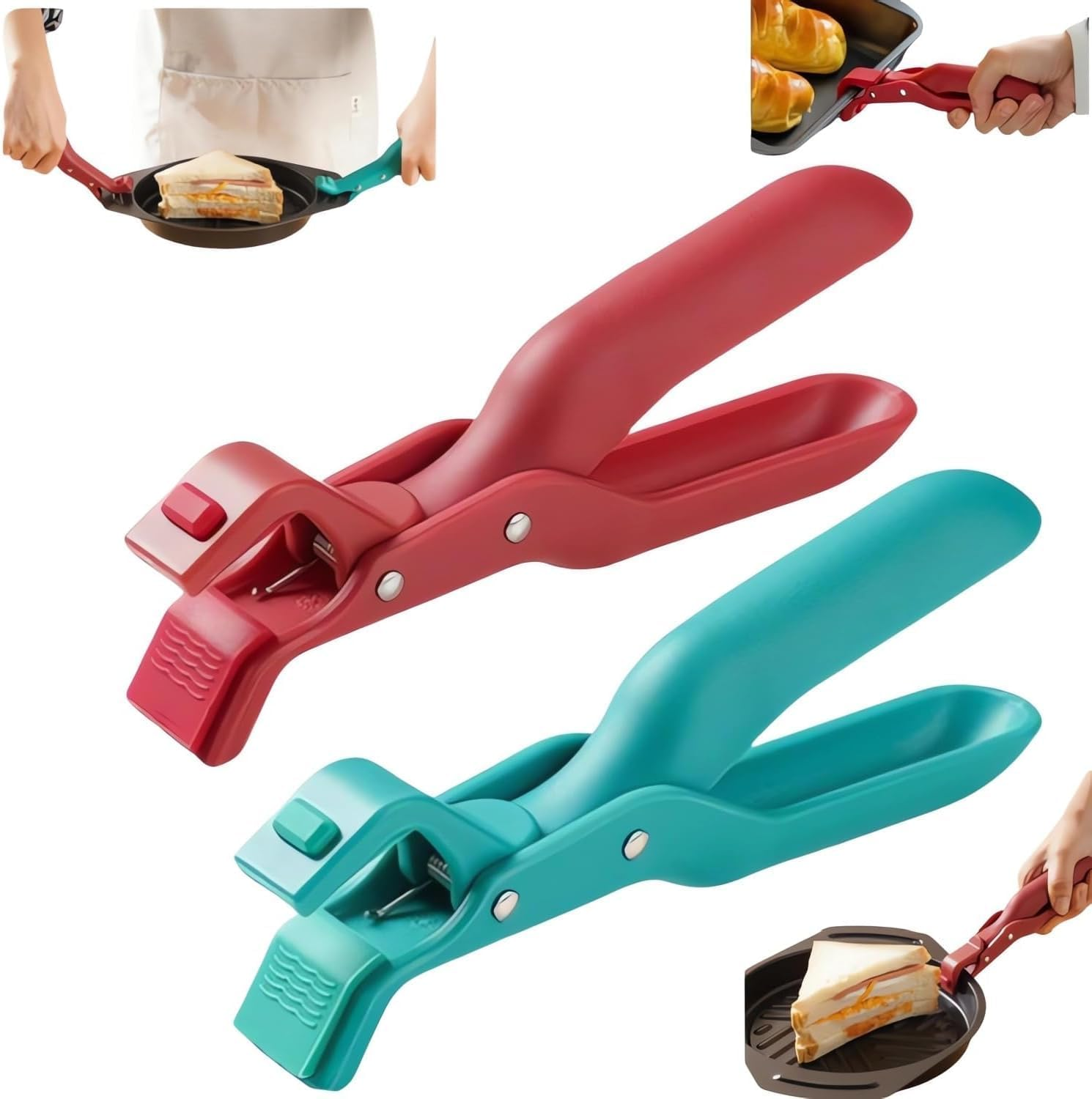 Multi-Purpose Anti-Scalding Bowl Holder Clip for Kitchen, Kitchen Anti-Scalding Anti-Slip Clip, Silicone Non-Slip Anti-Scalding Clip, Heat Insulation Anti-Scald Clamp Gripper, for Pots Dish (Red+Blue)
