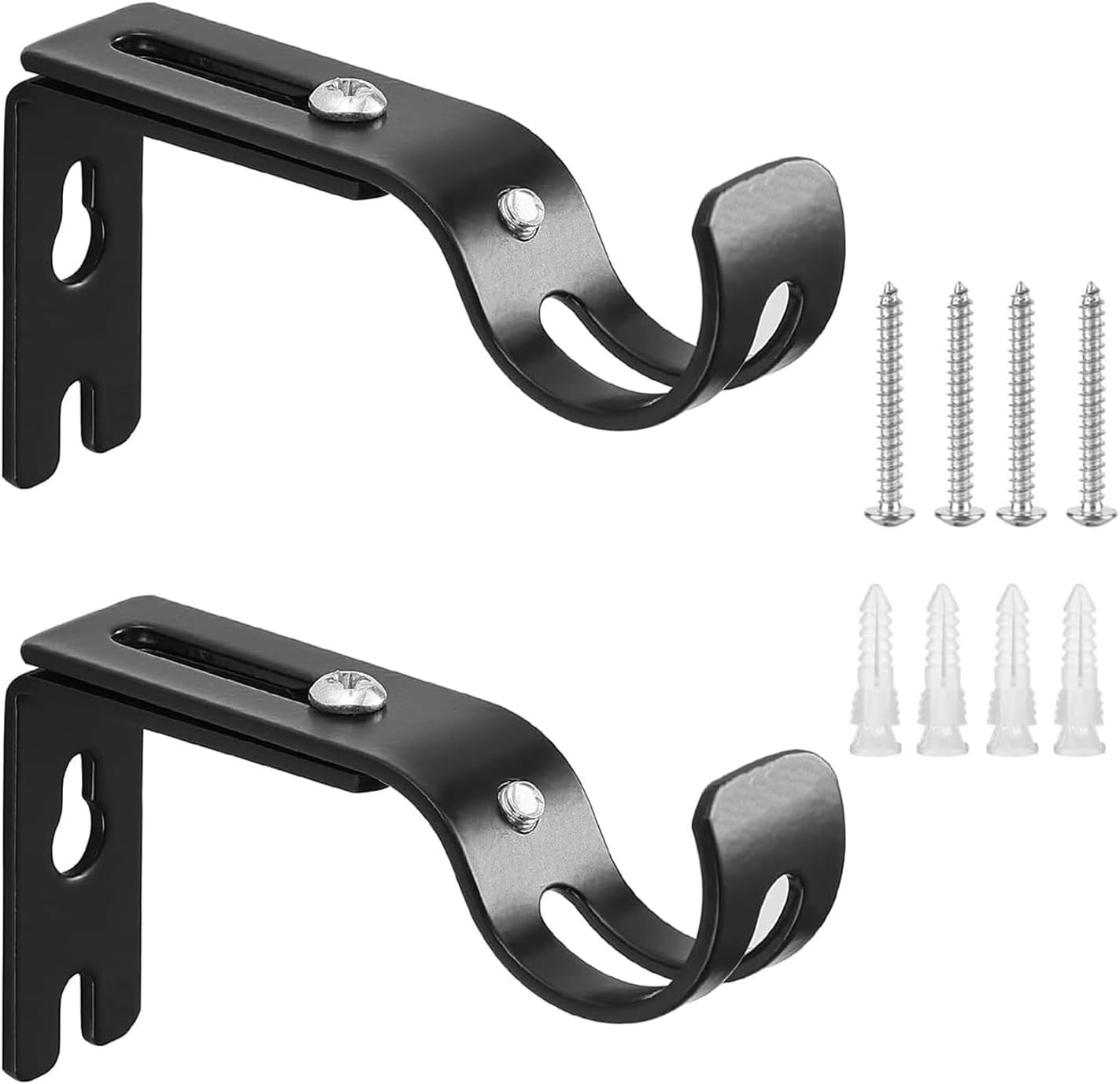 2 Pack Heavy Duty Curtain Bracket, Adjustable Curtain Rod Bracket - Curtain Rod Holder Hooks for 1 Inch Rod, Wall Mount Curtain Rod Brackets, Suitable for Home/Office (Silver)