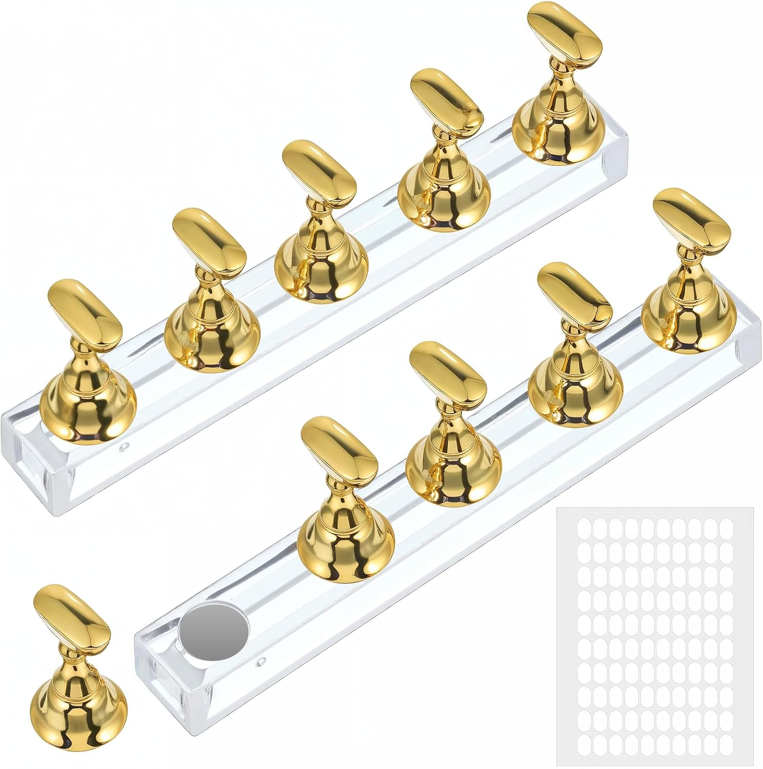 Prasacco Nail Stand, Gold Acrylic Nail Practice Stand, Magnetic Nail Holder, Nail Display Stand for Press on Nails Display with Double-Sided Tape for Manicure Tool image number 5