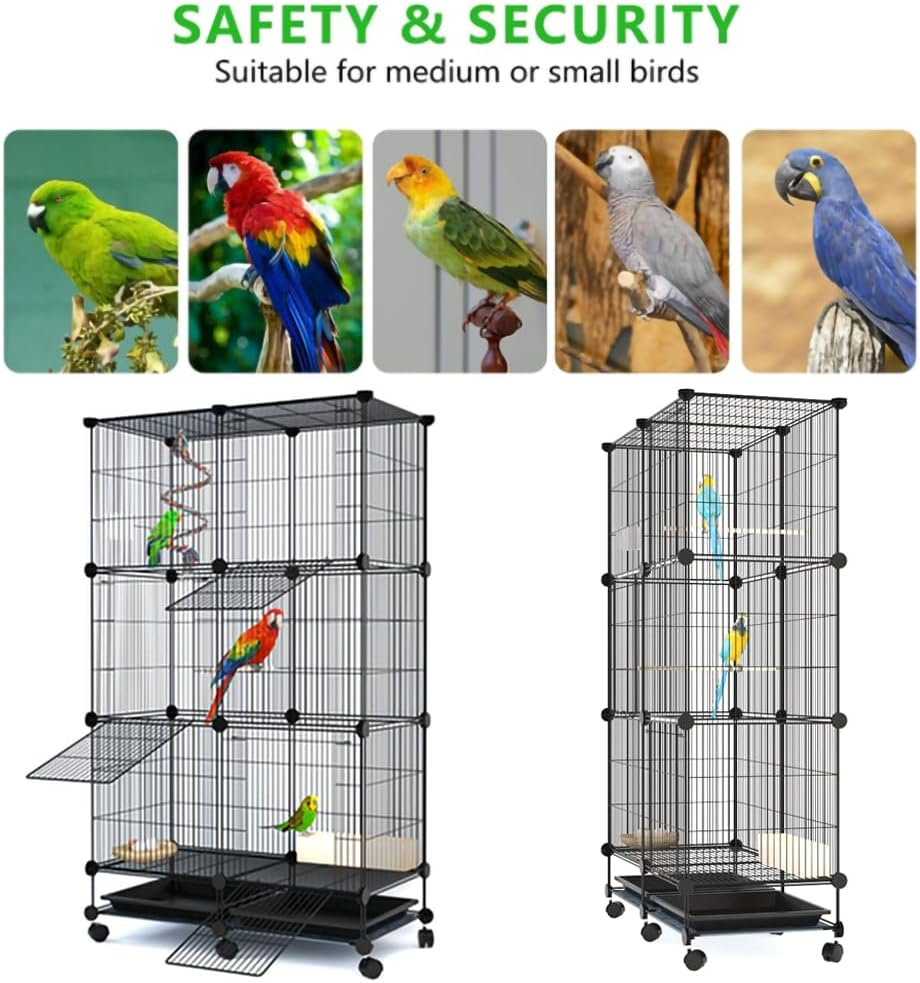 Large Bird Cage Crate DIY Metal Wire Bird Cage with Pulley, Tray for Small and Medium Bird -48.4X27.5 X13.7 Inches image number 1
