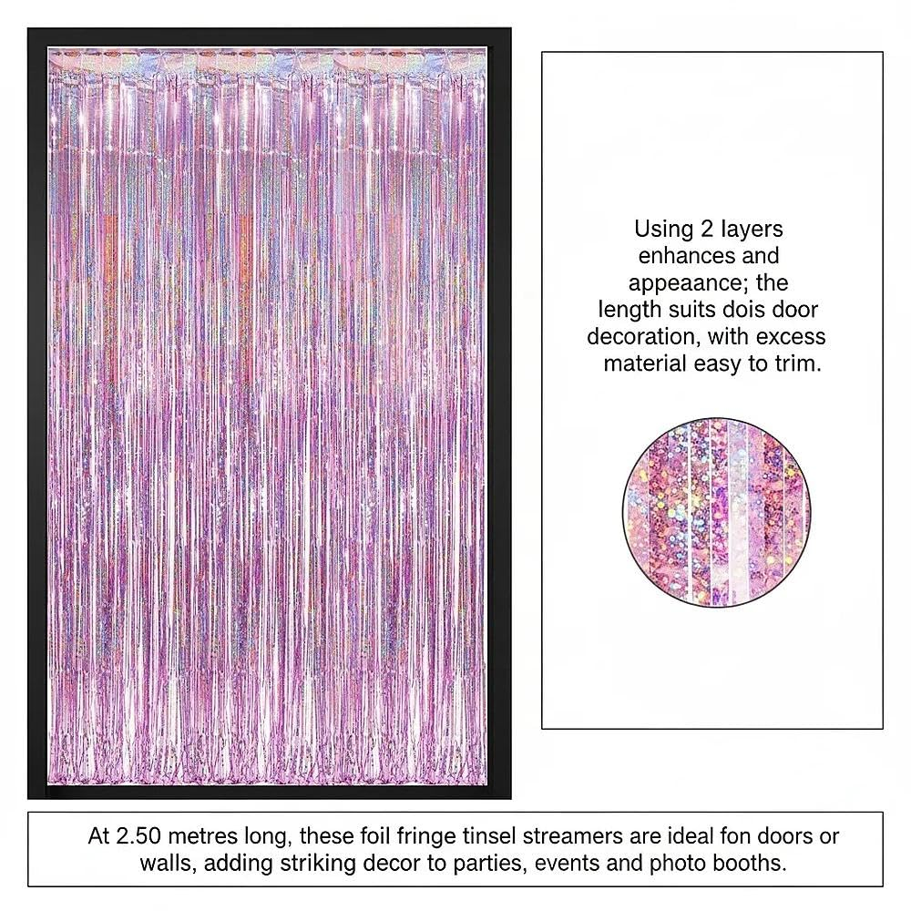 Backdrop Curtain Fringe Curtain Set, Pastel Pink Tinsel Foil Fringe Backdrop Party Decoration 1 M &times; 2.5 M Pack of 2 for Birthday Wedding Photo Booth Wall Door Decor &ndash; Haheihei image number 5