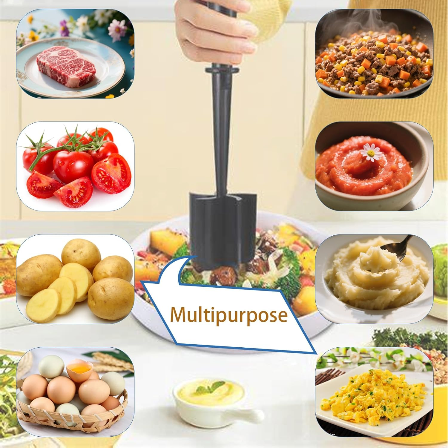 Loimon 5-Blade Meat Chopper & Hamburger Chopper Tool - Premium Heat Resistant Ground Beef Chopper, Frozen Meat Separator & Masher for Vegetables Dishwasher Safe