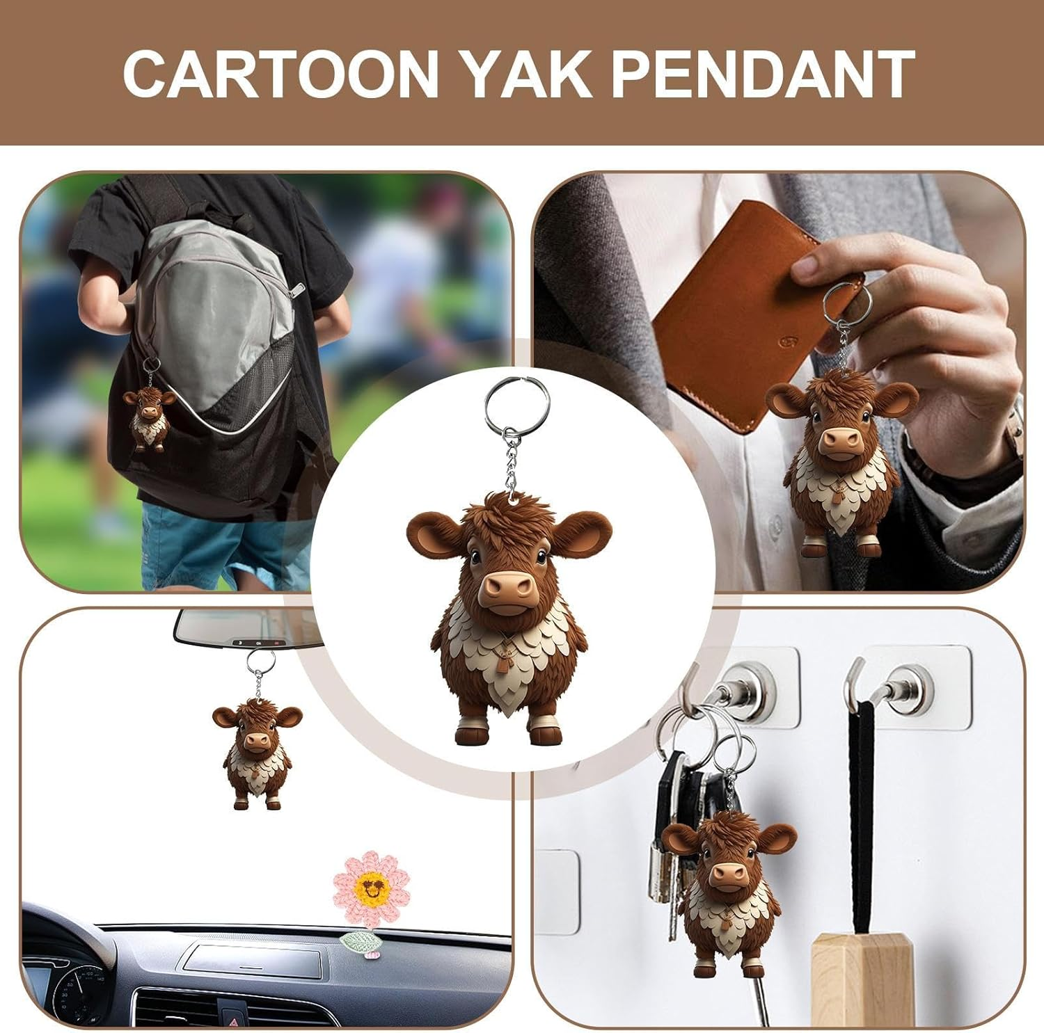 Highland Cow Keychain - Cattle Cartoon 2D, Acrylic Decorative Pendant, Colorful Keyring Accessory | School Bag Cell Phone Ornament, Wallet Decoration, Fun Personalized Gift Solution for Kids Adults image number 4