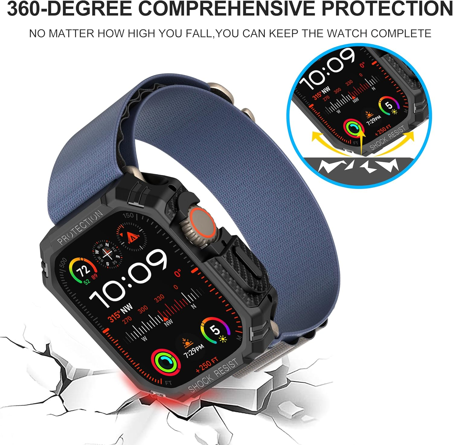 Diruite Pack of 2 Case for Apple Watch Ultra/Ultra 2 49 Mm Protective Case, Carbon Fibre Hollow without Screen, Scratch-Resistant TPU Cover for Iwatch 49 Mm Protective Case image number 1