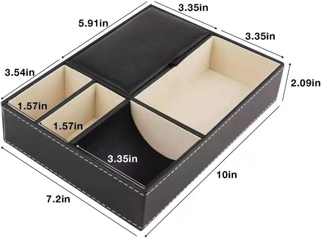 BAOYUN Valet Tray - Leather Mens Night Stand Organizer with 5 Compartment for Wallet, Phone, Sunglasses, Coins, Keys, Jewelry image number 5