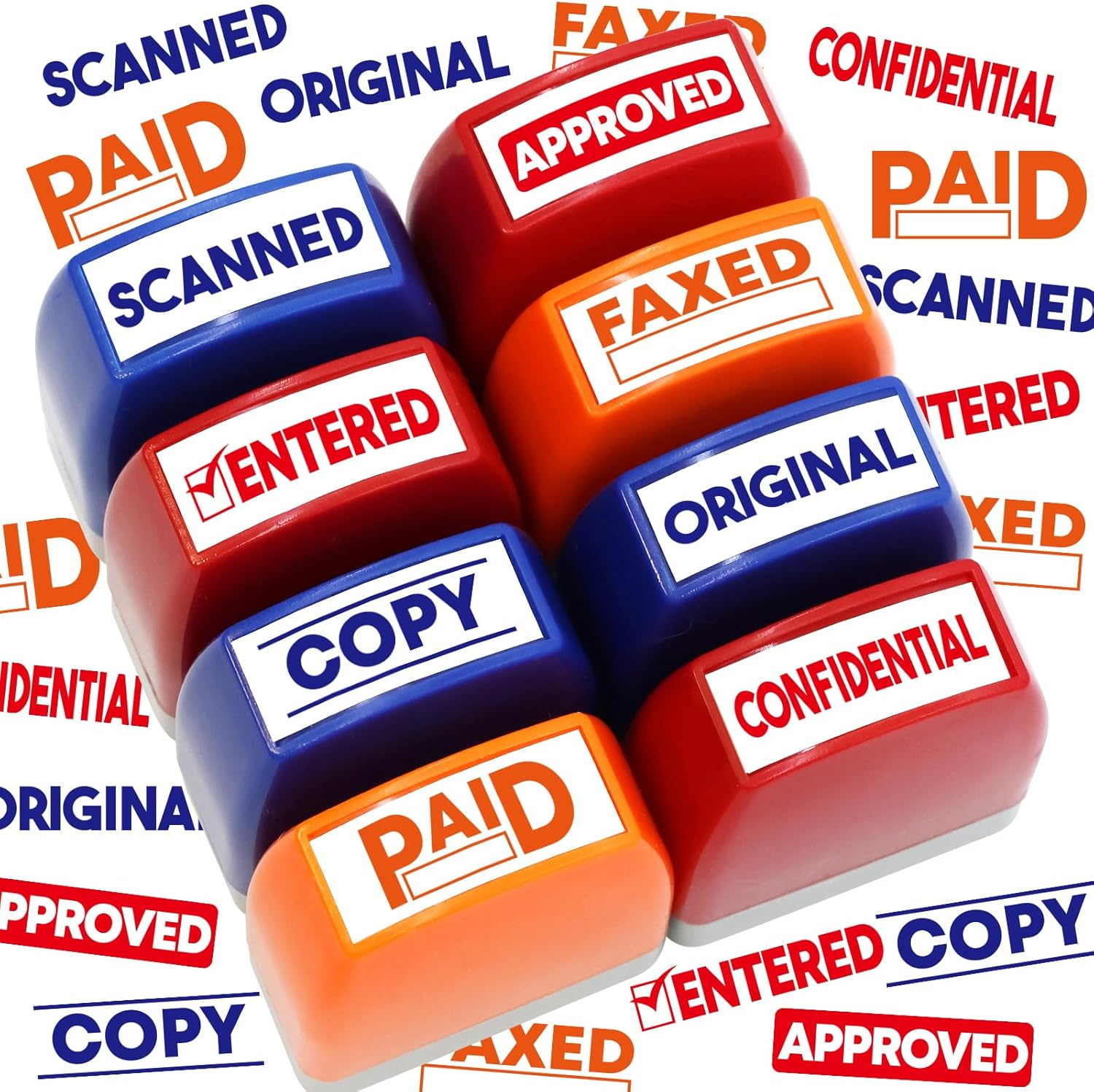 Office Stamp Set Scanned Approved Paid Completed Stamps Self Inking Business Message with Storage Tray for Coworkers Colleague Work Supplies 8Pcs image number 2