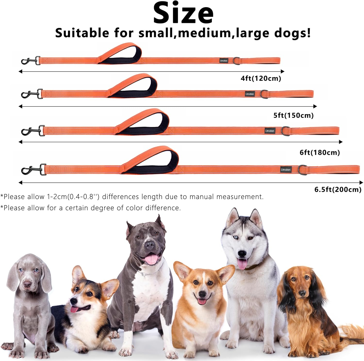 LIEVUIKEN Dog Leash 4Ft Long, Double Handle Dog Leash for Safety Control Training, Heavy Duty Dog Leads with Traffic Padded Handles, Reflective Leashes for Small Medium Large Dogs(4Ft, Orange) image number 7