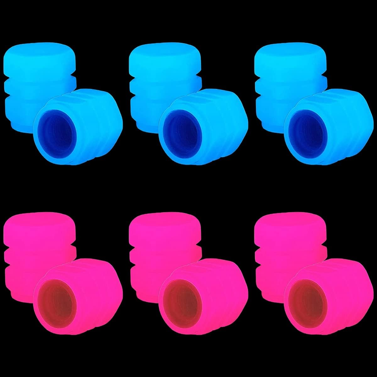BEZANU Tire Valve Stem Caps, 12 Pcs Universal Luminous Car Tire Air Caps Cover for SUV, Car, Truck, Motorcycles, Bike (Blue and Pink)