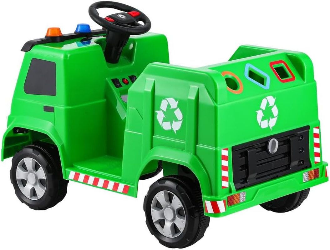 Rigo Kids Ride on Car Garbage Truck Police Light 12V Electric Toys Cars Green - Green image number 4