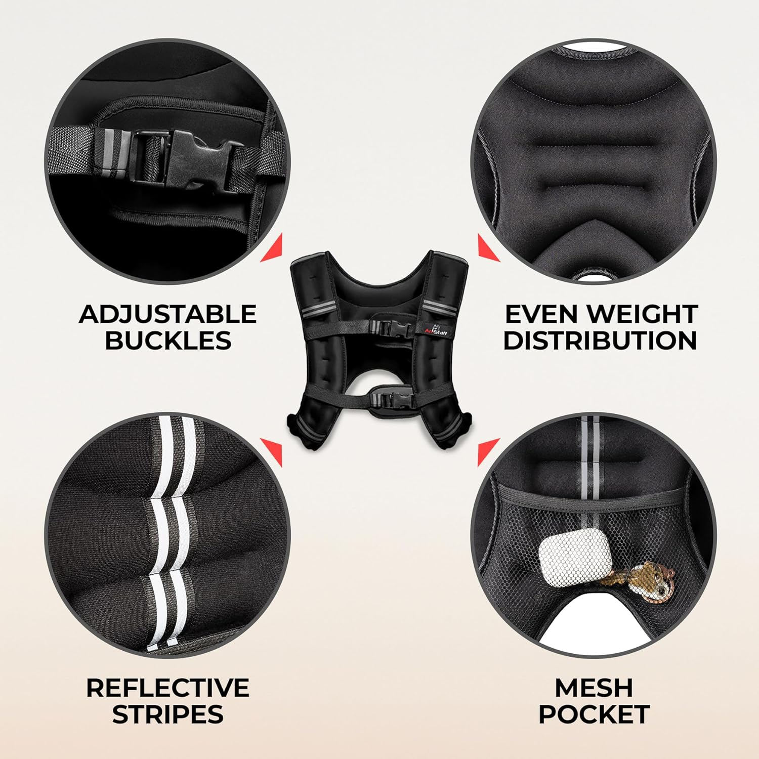 Amstaff Fitness Weighted Vest - Weight Vest for Running, Strength Training & Muscle Building, Features Reflective Stripe for Safe Outdoor Workouts (Available in 6Lbs to 30Lbs) image number 4