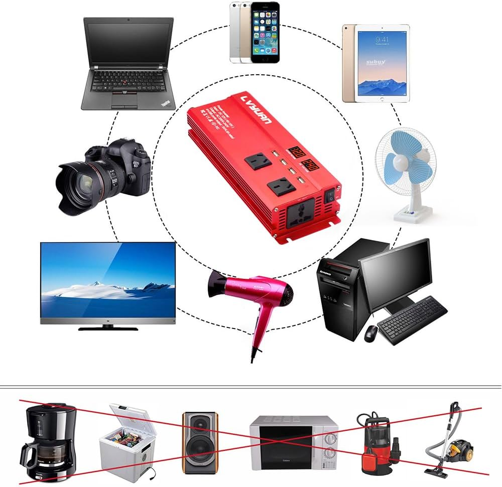 Yinleader Inverter 1000W Car Power Inverters 12V DC to 240V AC Converter with 4 AC Outlet 4 USB, 12 Volt Invertor Car Cigarette Lighter Inverter for Vehicles image number 5