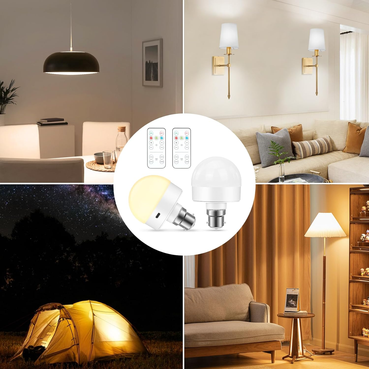 Eocean LED Rechargeable Light Bulbs, B22 Battery Operated Light Bulb, Wireless Light Bulb with 3 Colors & Timer, Magnetically Detachable, Emergency Battery Light Bulb for Non-Hardwired (2 Pack) image number 4