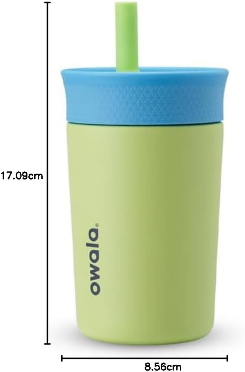 Owala Kids Insulation Stainless Steel Tumbler with Spill Resistant Flexible Straw, Easy to Clean, Kids Water Bottle, Great for Travel, Dishwasher Safe, 12 Oz, Blue and Light Green (Turtley Awesome)