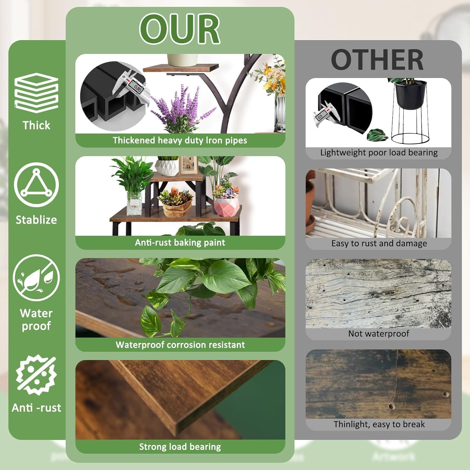 Indoor Plant Stand with 5 Grow Lights, 8-Tier Tall Metal Shelf, 158Cm Lighted Plant Rack for Multiple Plants, Flower Display Holder for Living Room, Balcony, Patio, Garden image number 2