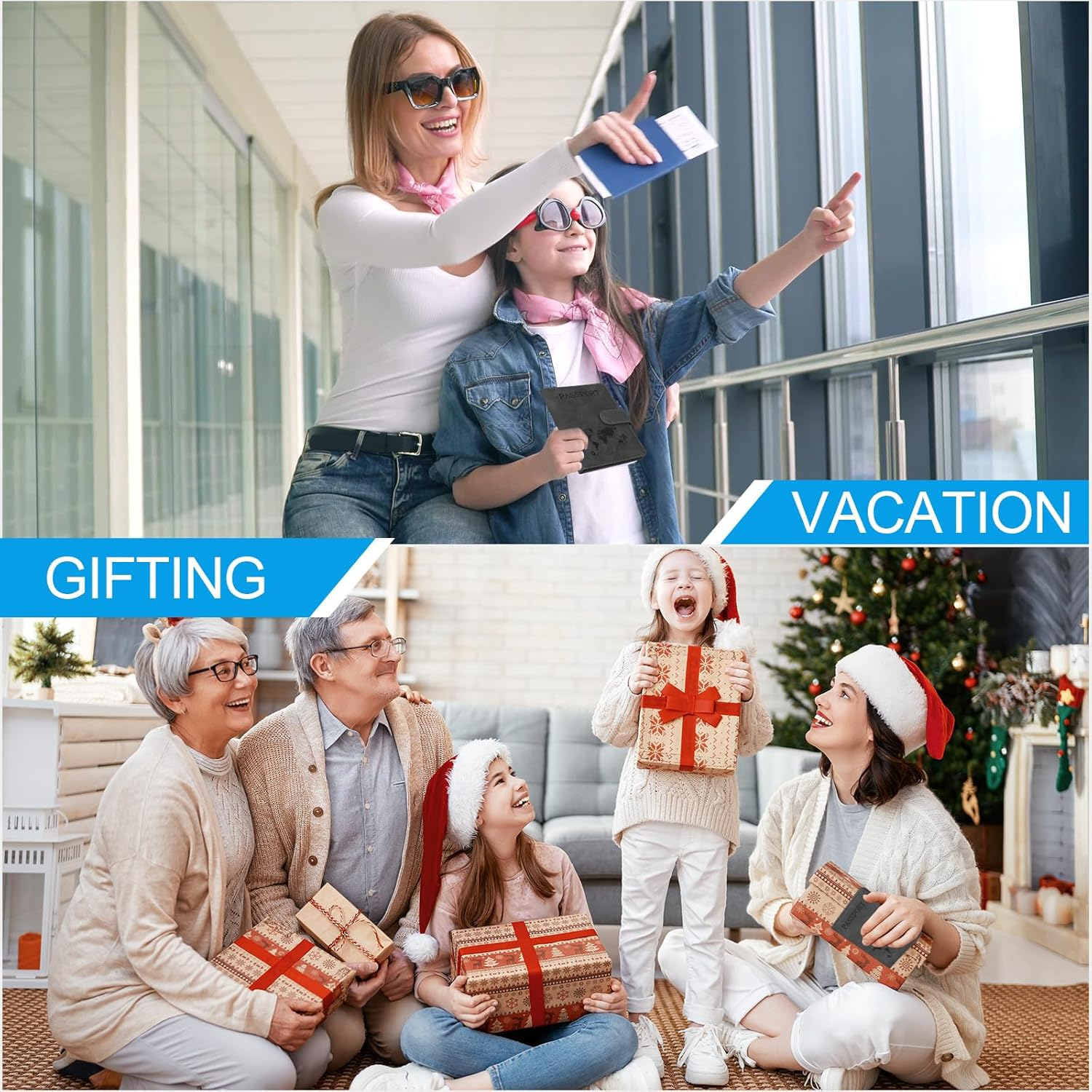 Sovirose Card Wallet, RFID Blocking Credit Card Holder, Leather Travel Passport Wallet, Wallet for ID Cards, Cash for Men, Women, Black, 4.17 Inch X 5.7 Inch, Passport Wallet with Magnetic Buckle