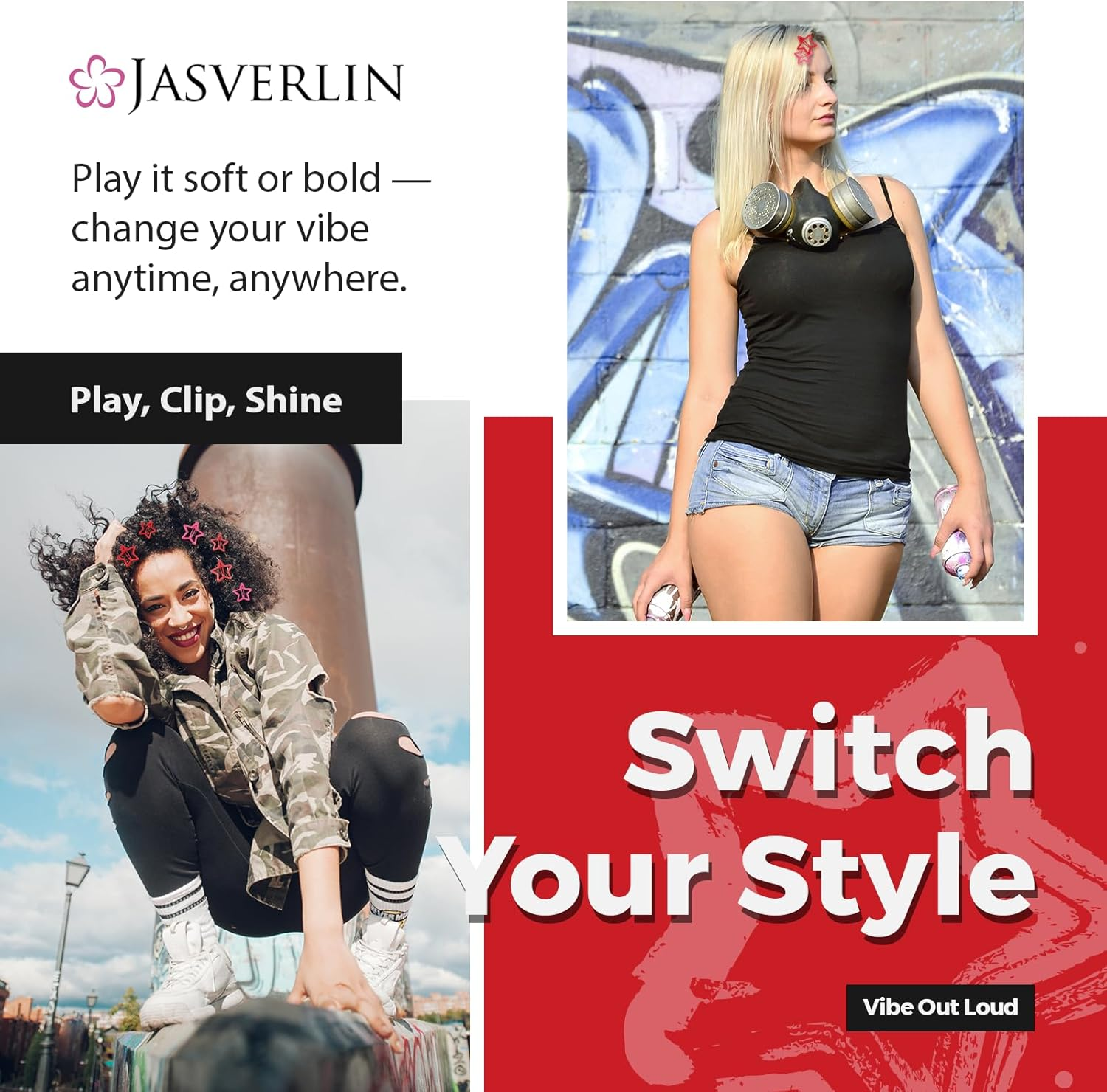 JASVERLIN 36 Pcs Red Star Hair Clips Accessories for Women Girls, Y2K Kawaii Thin Thick Cute Colorful Metal Snap Barrettes for Rave Glitter Hairclips Mixed Sizes image number 1