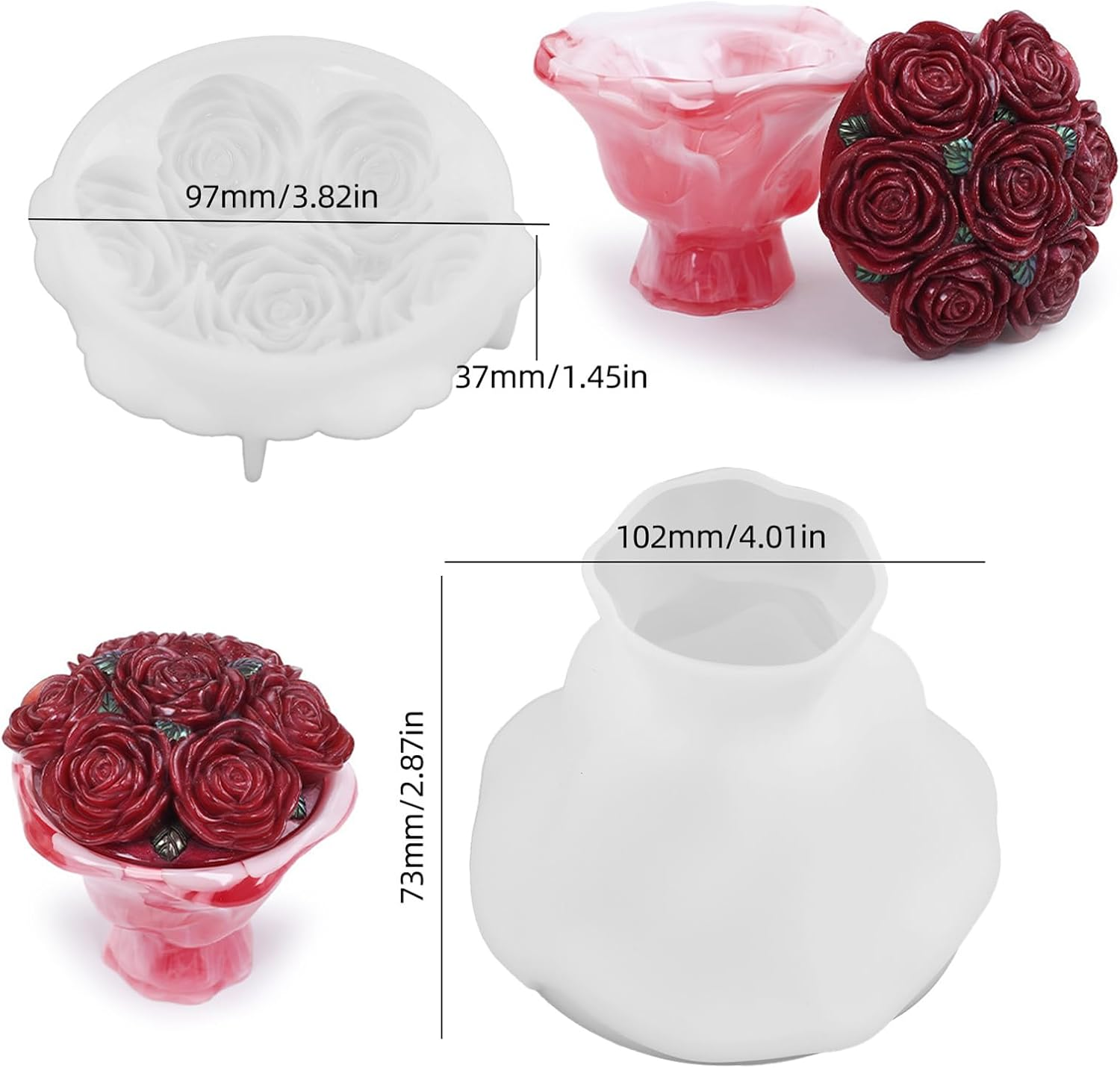 Japleed Bouquet Shape Box Resin Molds, Flower Candle Holder Box Silicone Molds for Resin Concrete, Unique 3D Container Storage Molds for Jewelry Trinket Holder Plant Pot Art Craft Home Decor image number 2