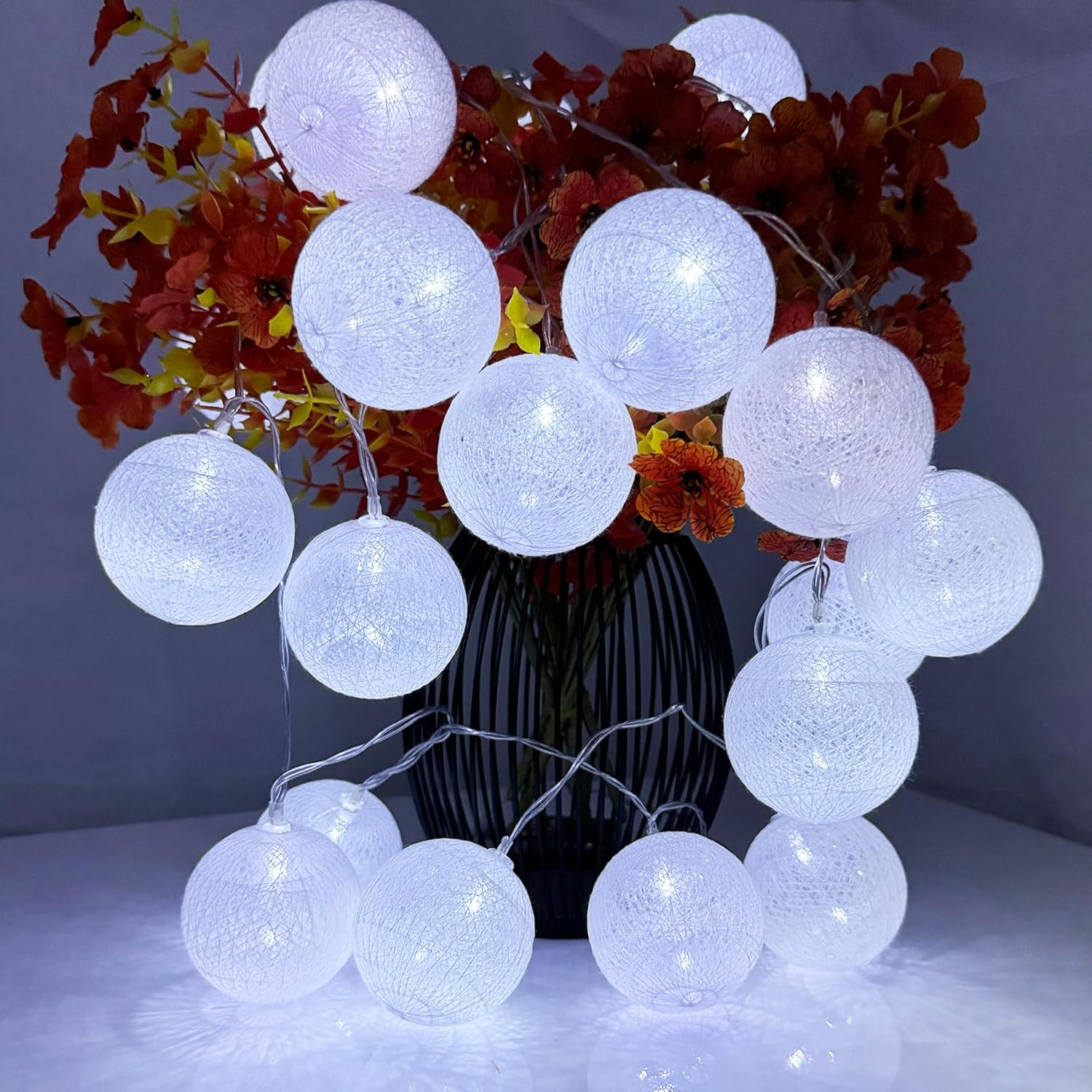 LED Fairy Lights Cotton Balls, 1.5 M 10 LED Balls Fairy Lights, Battery Operated, Cotton Ball Fairy Lights for Christmas, Wedding, Children'S Room, Party Decoration image number 6