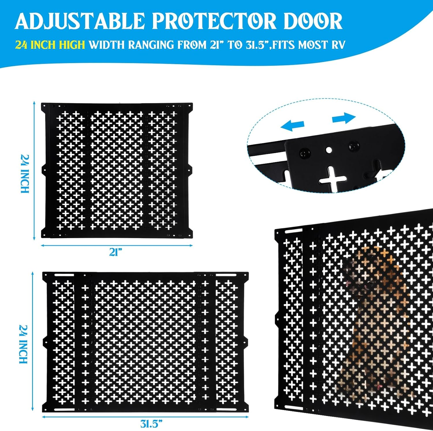 Gisafai Adjustable RV Door Screen Protector Adjusts from 21''- 31.5'' Aluminum RV Entry Screen Door Grille Alloy Screen Door Grill Screen Defender for RV Door, Black (Classic,24 Inch High) image number 6