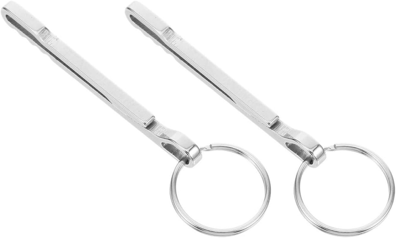 FRCOLOR 2Pcs Stainless Steel Small Cash Clip Money Holder Carabiner Wallet Keychain Portable for Outdoor Travel and Hiking