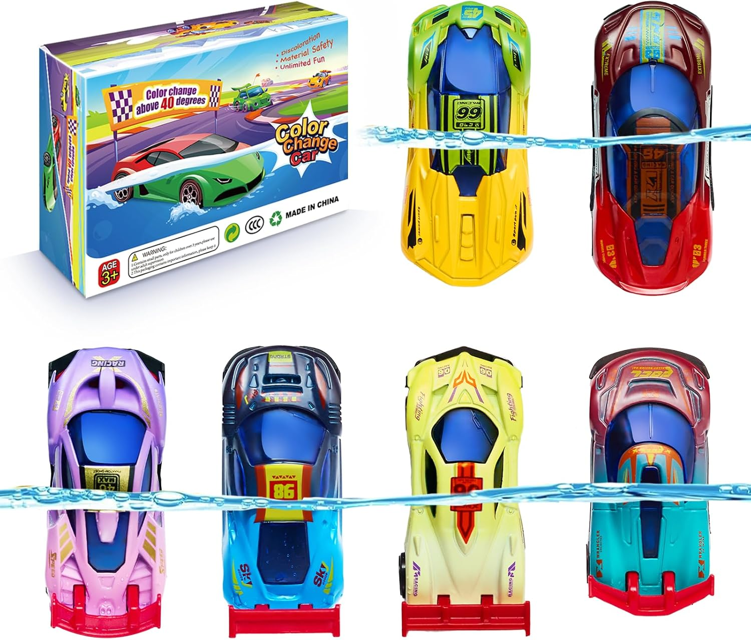 Color Change Race Car Series - 6Pcs Color Change Sports Car Toy,Vehicle Bath Toy Set,Bathtub Water Table Toy,For Easter Fillers,Goodie Bags Fillers,Themed Party,Carnival Prize for Kids 3+ image number 5