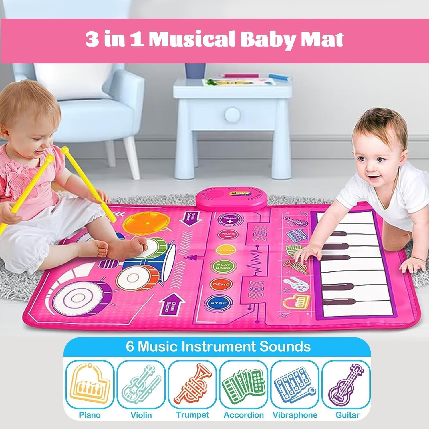 1 Year Old Girl Gifts, Piano Mat Baby Toys for 1 Year Old Girl, 2 in 1 Toddler Music Mat with Keyboard & Drum, Early Educational Musical Toys First Birthday Gifts for 1 2 Year Old Girls & Boys image number 6