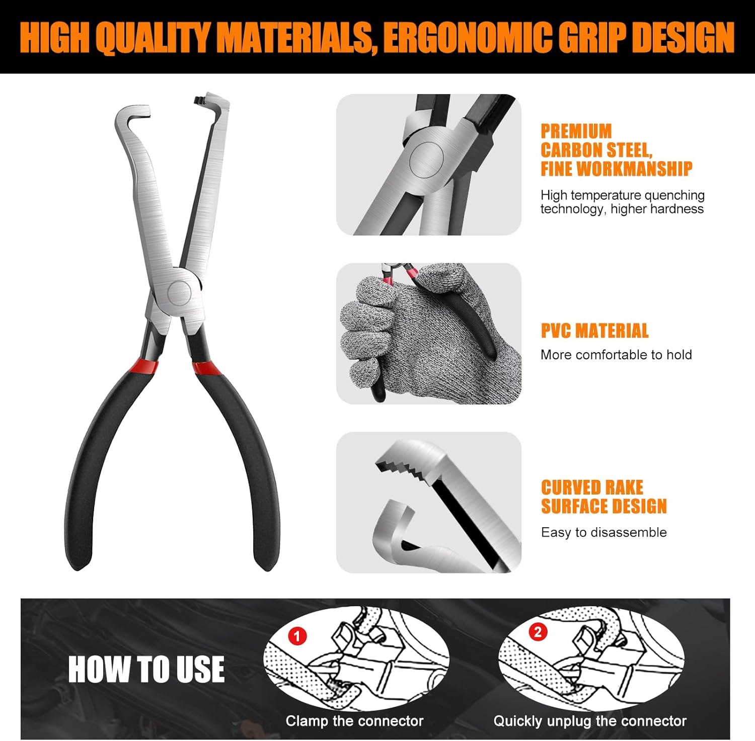 YOSHINE Electrical Disconnect Pliers, Automobile Hose Remover Pliers, Automotive Electrical Connector Pliers for Push Tab Style Plugs, Automobile Fuel and Vacuum Line Tube Hose Removal Pliers image number 6