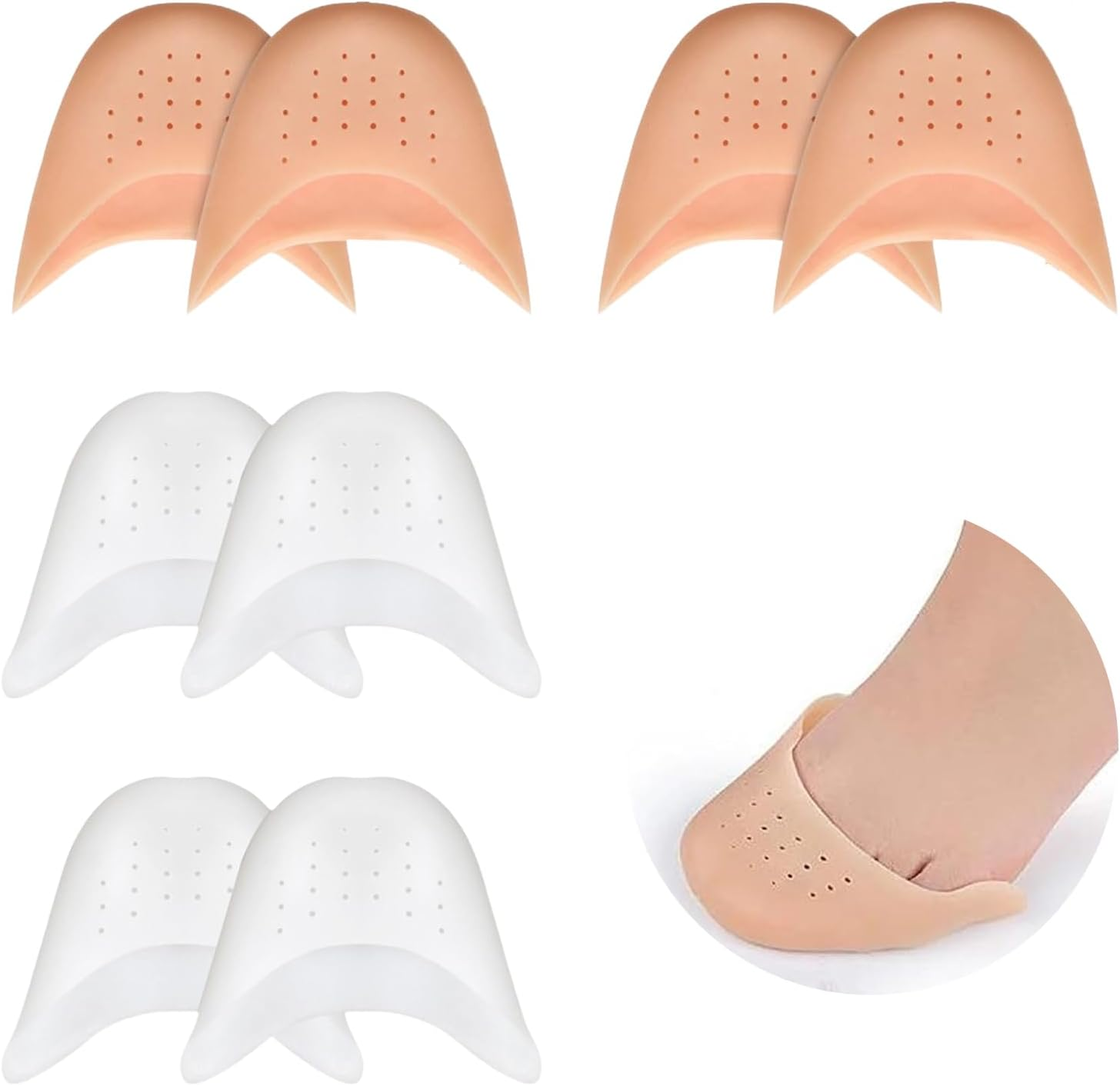 4 Pairs Silicone Gel Toe Protectors Ballet Lace Protectors - Soft Gel Pads for Pointe Shoes, Breathable, Reusable, for Dance, Ballet and Weddings - Protective and Comfortable image number 1