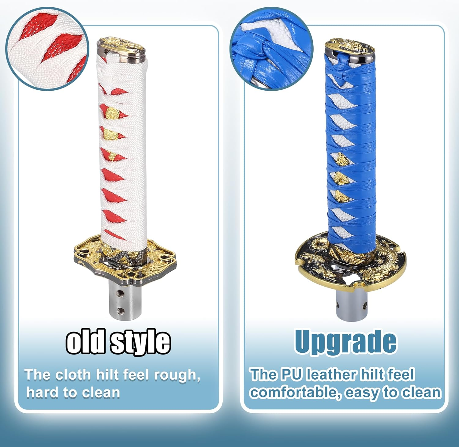 X AUTOHAUX 15Cm Samurai Sword Gear Shifter Lever Katana Shift Knob Classic Braided Pattern for Manual Automatic Shifter Blue White image number 2
