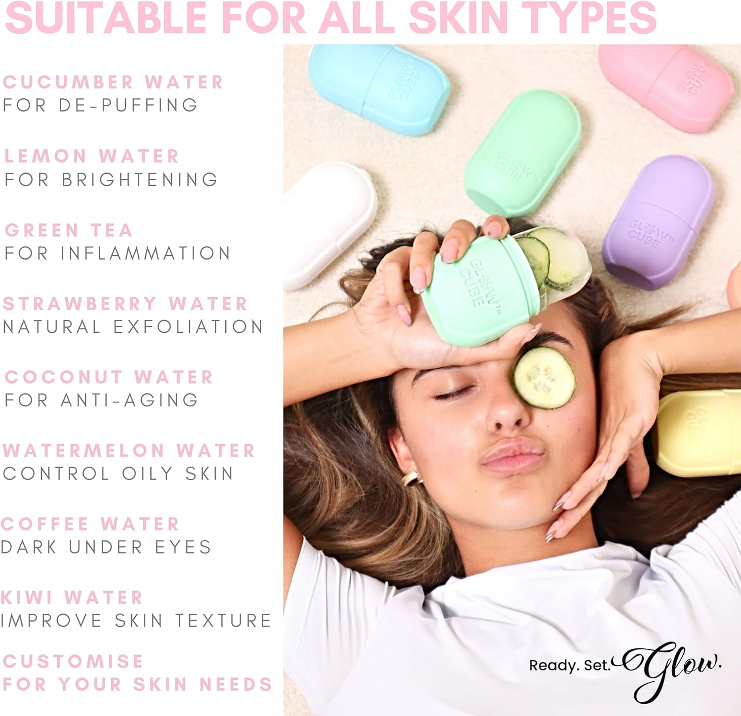 Glow Cube Ice Roller for Face Eyes and Neck to Brighten Skin & Enhance Your Natural Glow/Reusable Facial Treatment to Tighten & Tone Skin & De-Puff the Eye Area (Pastel Pink) image number 2